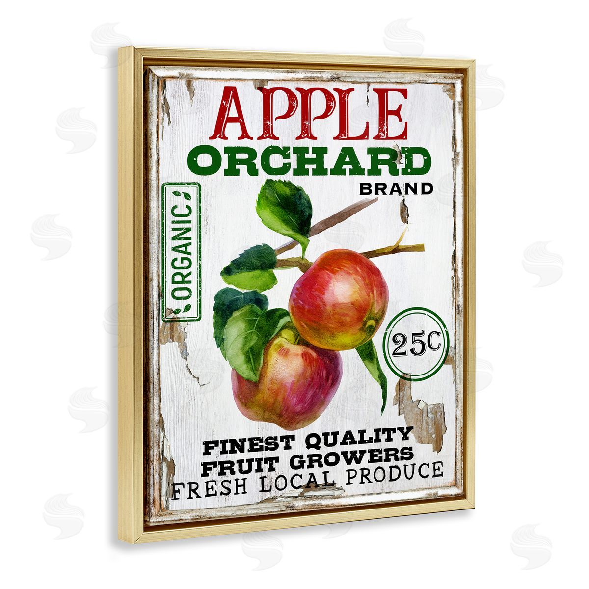Farmhouse Style Apples Gold Floating Frame Canvas Wall Art, Home Decor by Creatif Belle