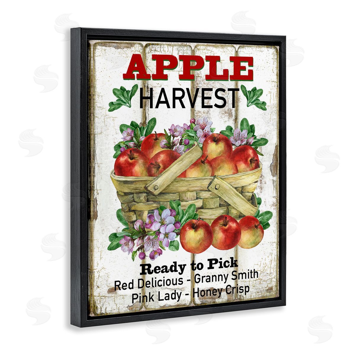Fresh Apple Harvest Black Floating Frame Canvas Wall Art, Home Decor by Creatif Belle