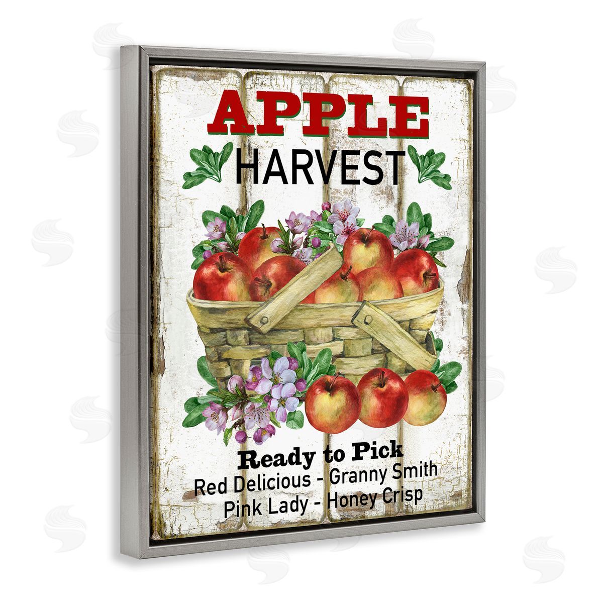 Fresh Apple Harvest Grey Floating Frame Canvas Wall Art, Home Decor by Creatif Belle