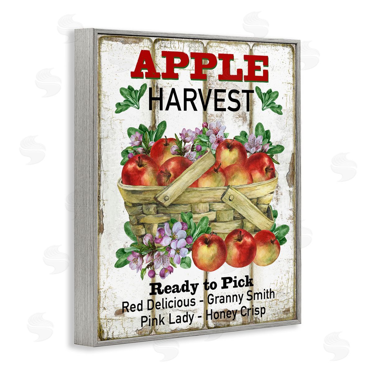 Fresh Apple Harvest Grey Frame Print Wall Art, Home Decor by Creatif Belle