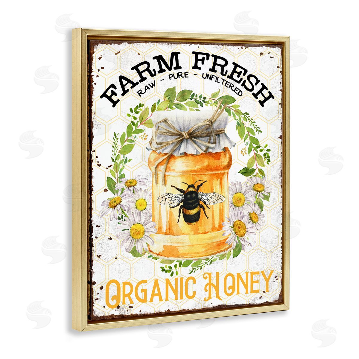 Farm Fresh Organic Honey Gold Floating Frame Canvas Wall Art, Home Decor by Creatif Belle