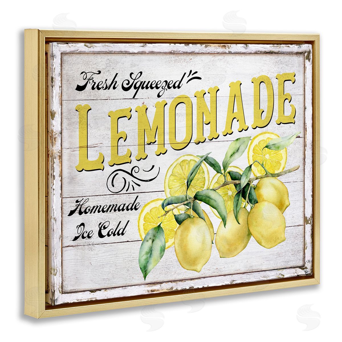 Fresh Squeezed Lemonade Gold Floating Frame Canvas Wall Art, Home Decor by Creatif Belle