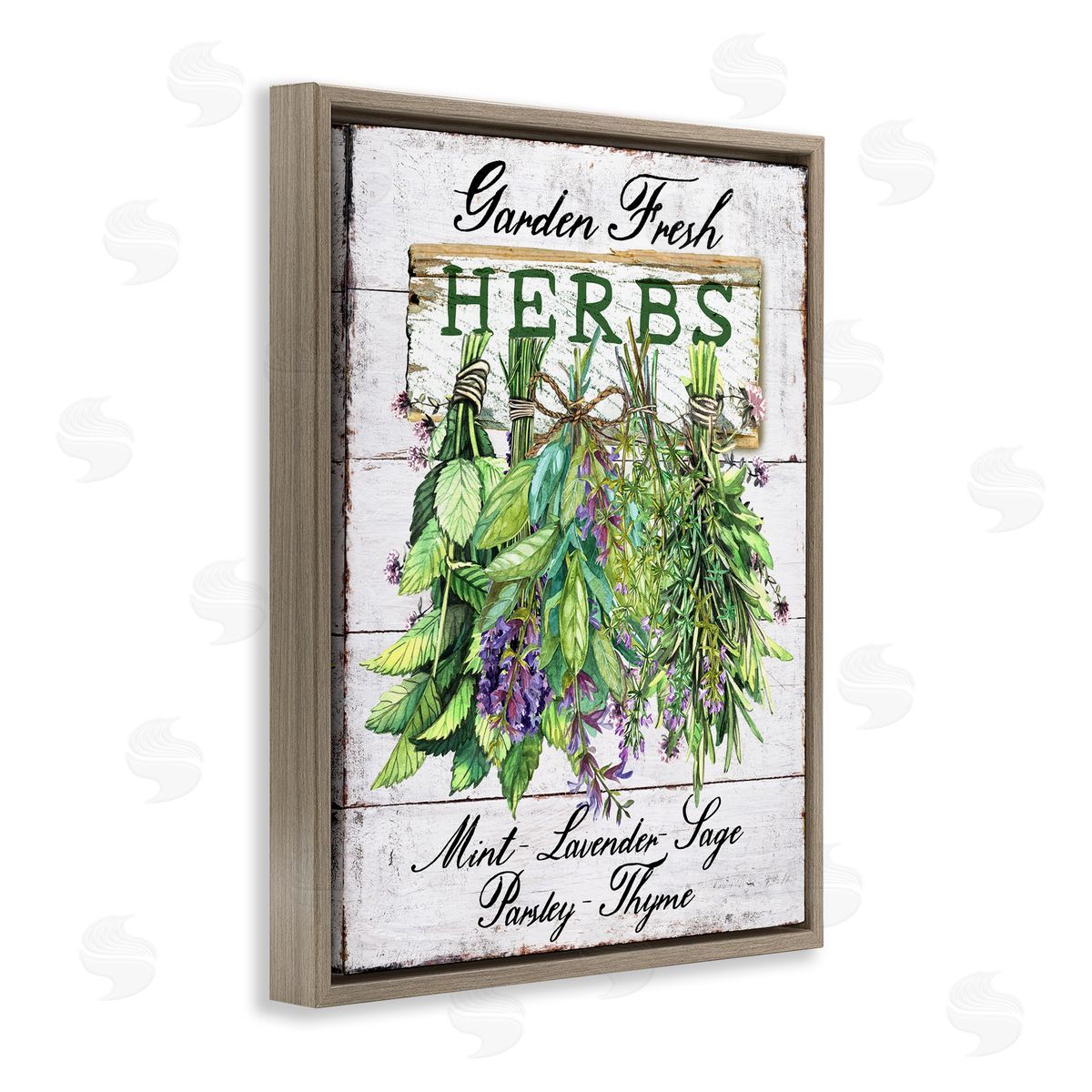 Garden Fresh Herbs Brown Floating Frame Canvas Wall Art, Home Decor by Creatif Belle