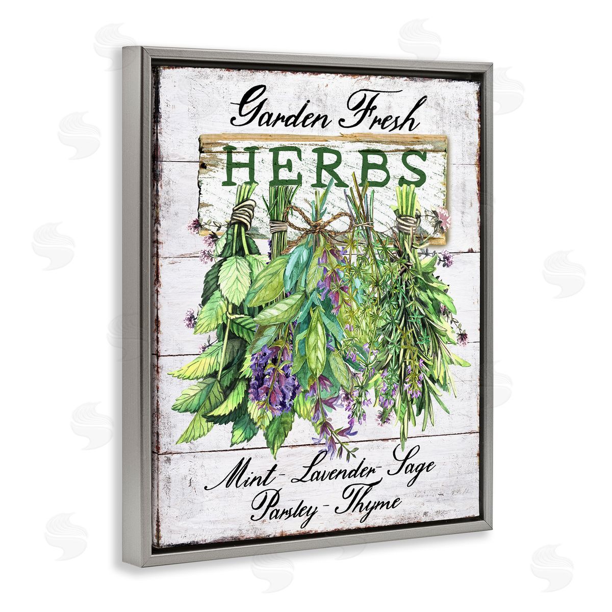 Garden Fresh Herbs Grey Floating Frame Canvas Wall Art, Home Decor by Creatif Belle