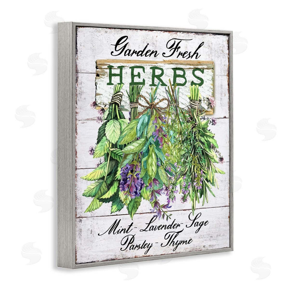 Garden Fresh Herbs Grey Frame Print Wall Art, Home Decor by Creatif Belle