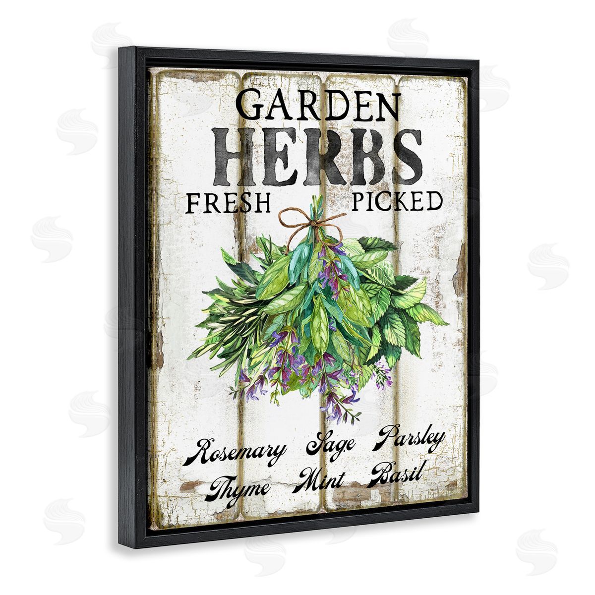 Fresh Picked Garden Herbs Black Floating Frame Canvas Wall Art, Home Decor by Creatif Belle