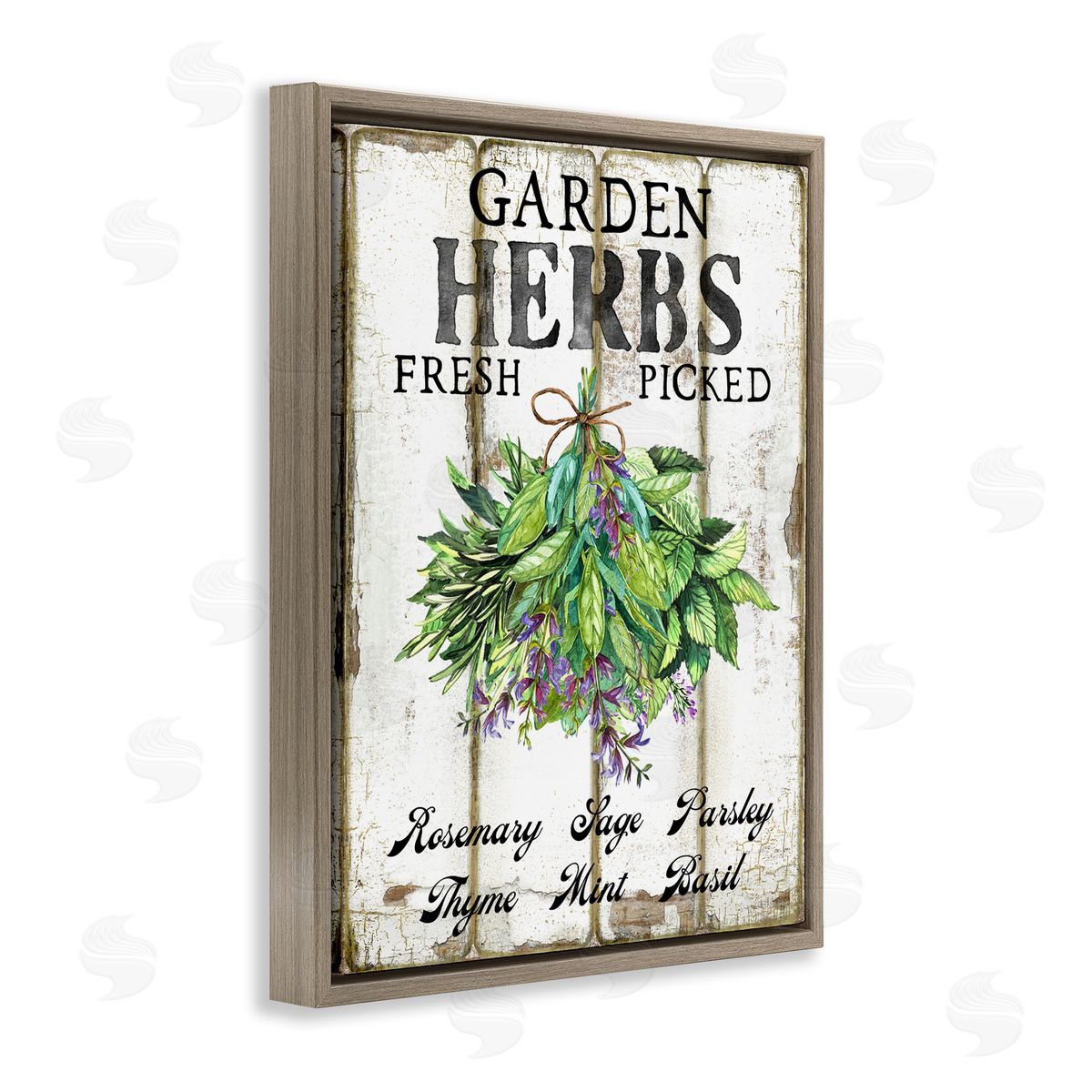 Fresh Picked Garden Herbs Brown Floating Frame Canvas Wall Art, Home Decor by Creatif Belle