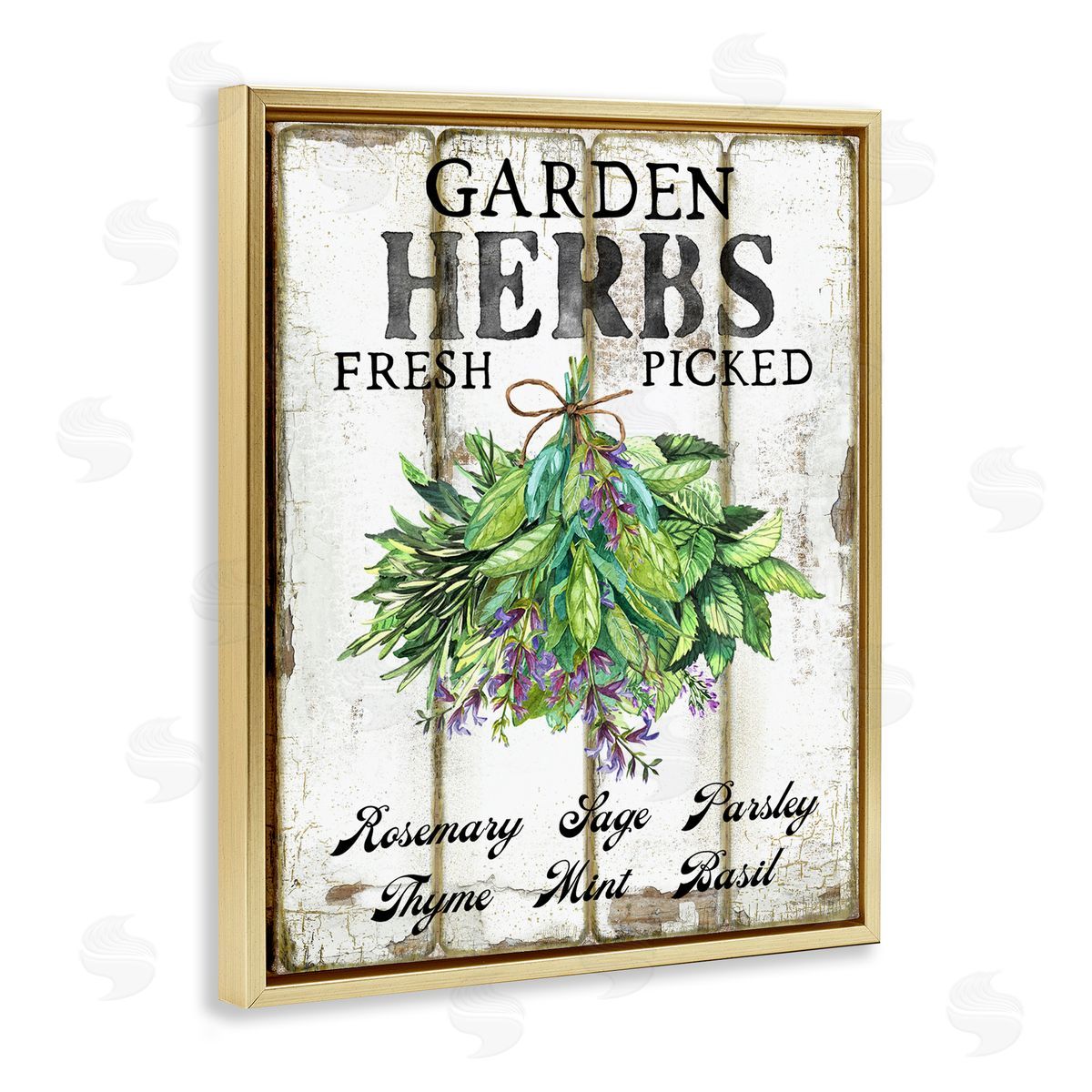 Fresh Picked Garden Herbs Gold Floating Frame Canvas Wall Art, Home Decor by Creatif Belle