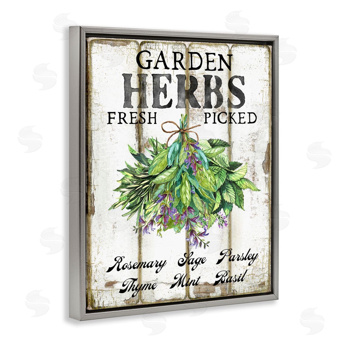 Fresh Picked Garden Herbs Grey Floating Frame Canvas Wall Art, Home Decor by Creatif Belle