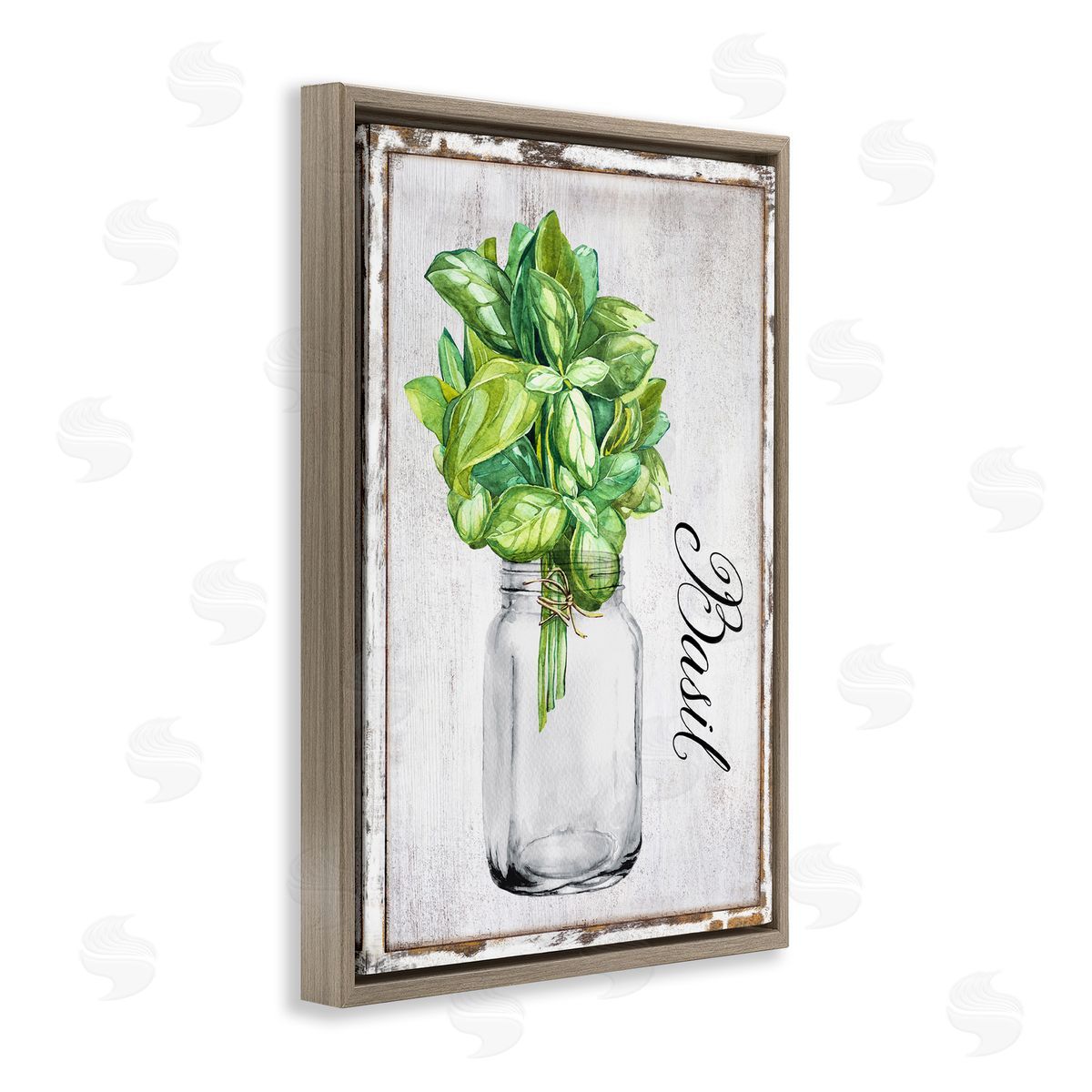 Rustic Garden Basil Brown Floating Frame Canvas Wall Art, Home Decor by Creatif Belle