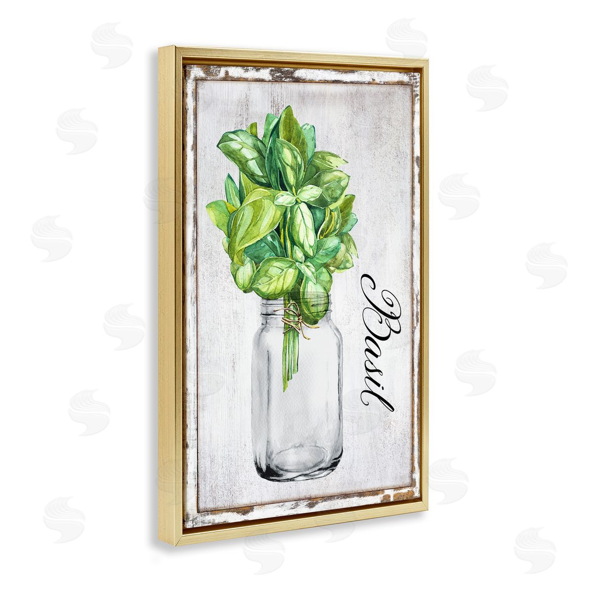 Rustic Garden Basil Gold Floating Frame Canvas Wall Art, Home Decor by Creatif Belle