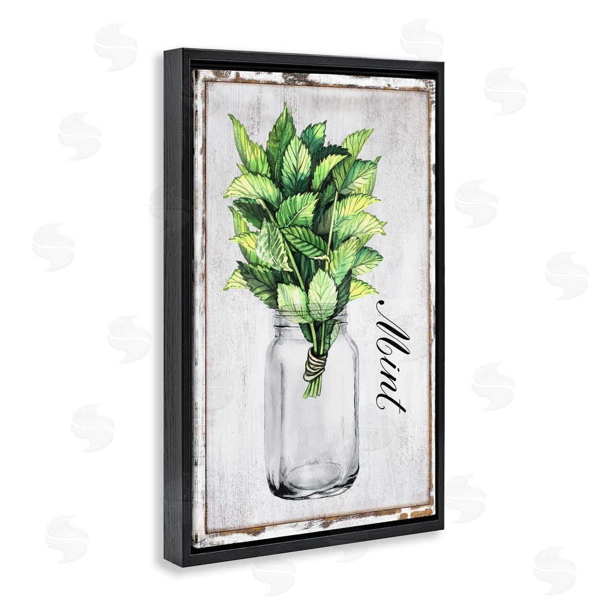Rustic Garden Mint Black Floating Frame Canvas Wall Art, Home Decor by Creatif Belle