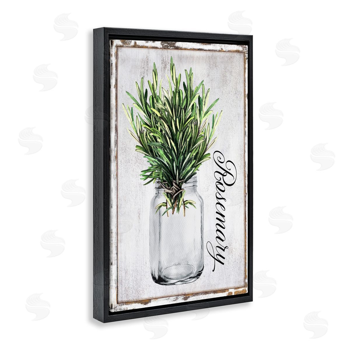 Rustic Garden Rosemary Black Floating Frame Canvas Wall Art, Home Decor by Creatif Belle