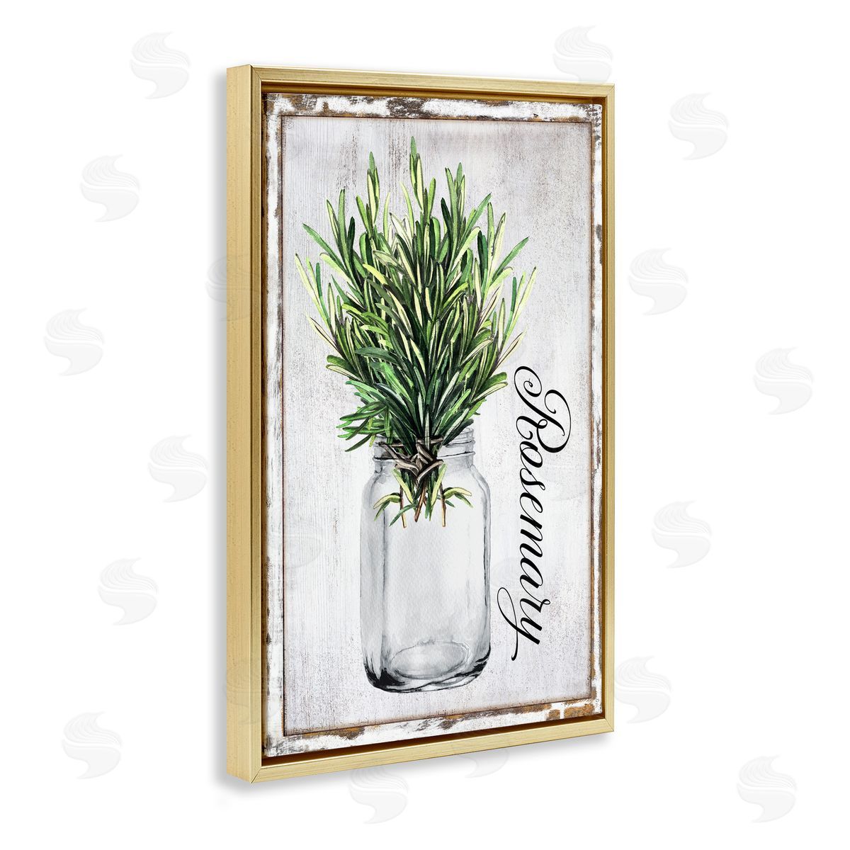 Rustic Garden Rosemary Gold Floating Frame Canvas Wall Art, Home Decor by Creatif Belle