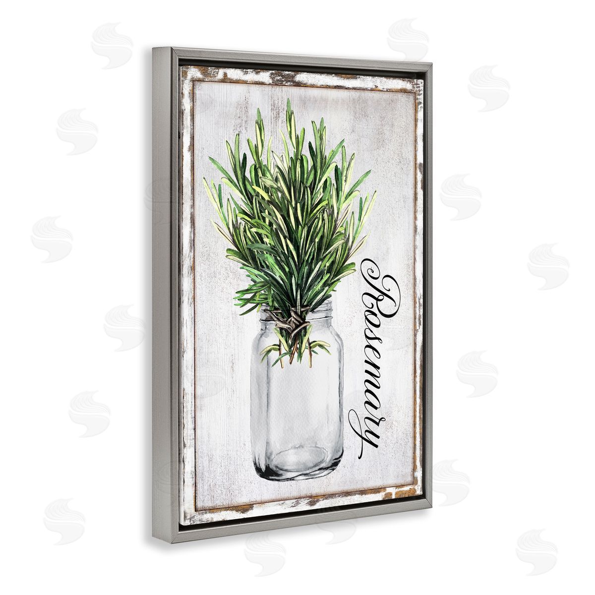 Rustic Garden Rosemary Grey Floating Frame Canvas Wall Art, Home Decor by Creatif Belle