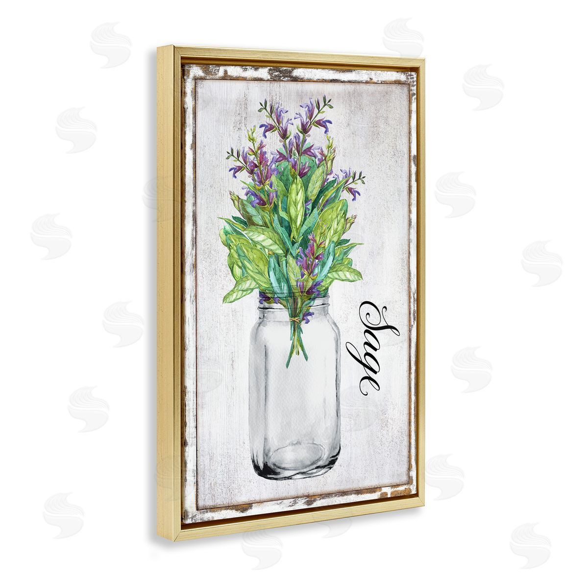 Rustic Garden Sage Gold Floating Frame Canvas Wall Art, Home Decor by Creatif Belle