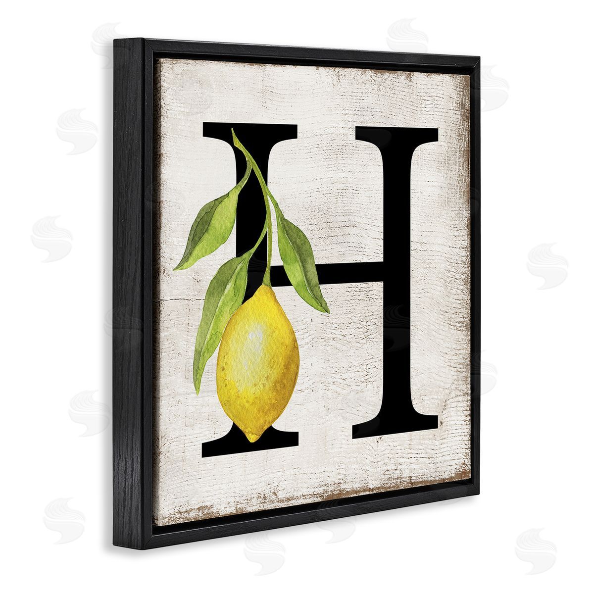 H with Lemon Letter Black Floating Frame Canvas Wall Art, Home Decor by Creatif Belle