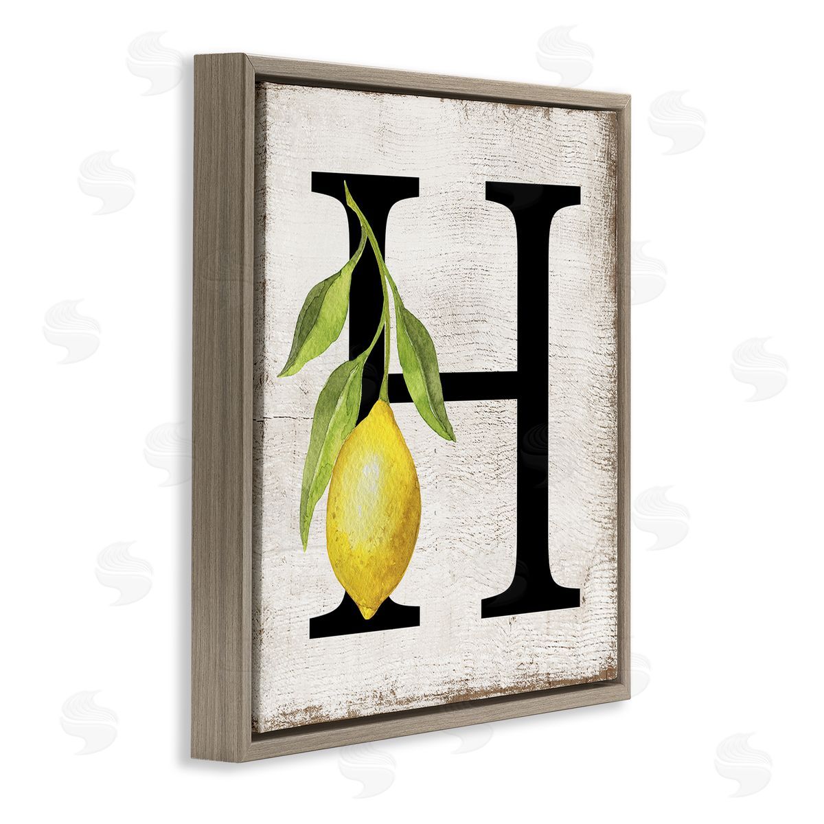 H with Lemon Letter Brown Floating Frame Canvas Wall Art, Home Decor by Creatif Belle
