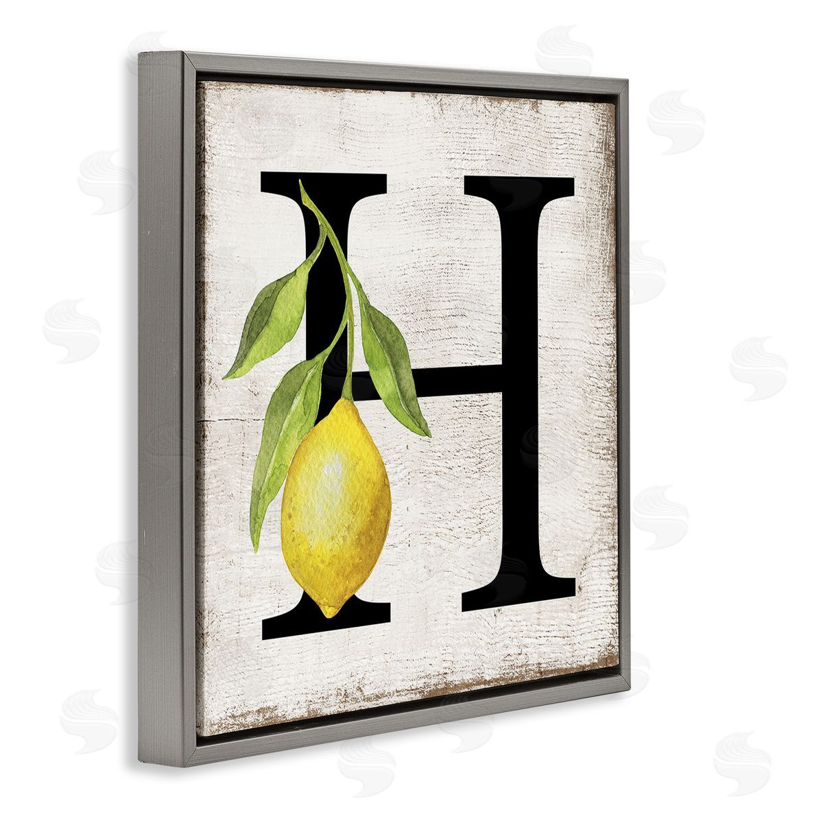 H with Lemon Letter Grey Floating Frame Canvas Wall Art, Home Decor by Creatif Belle
