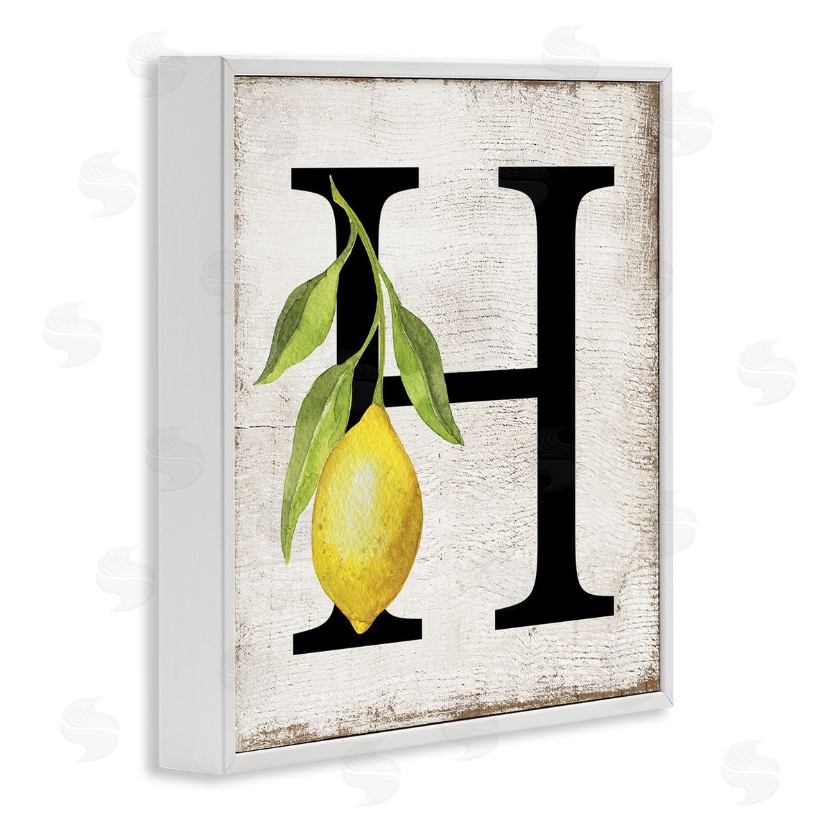 H with Lemon Letter White Frame Print Wall Art, Home Decor by Creatif Belle