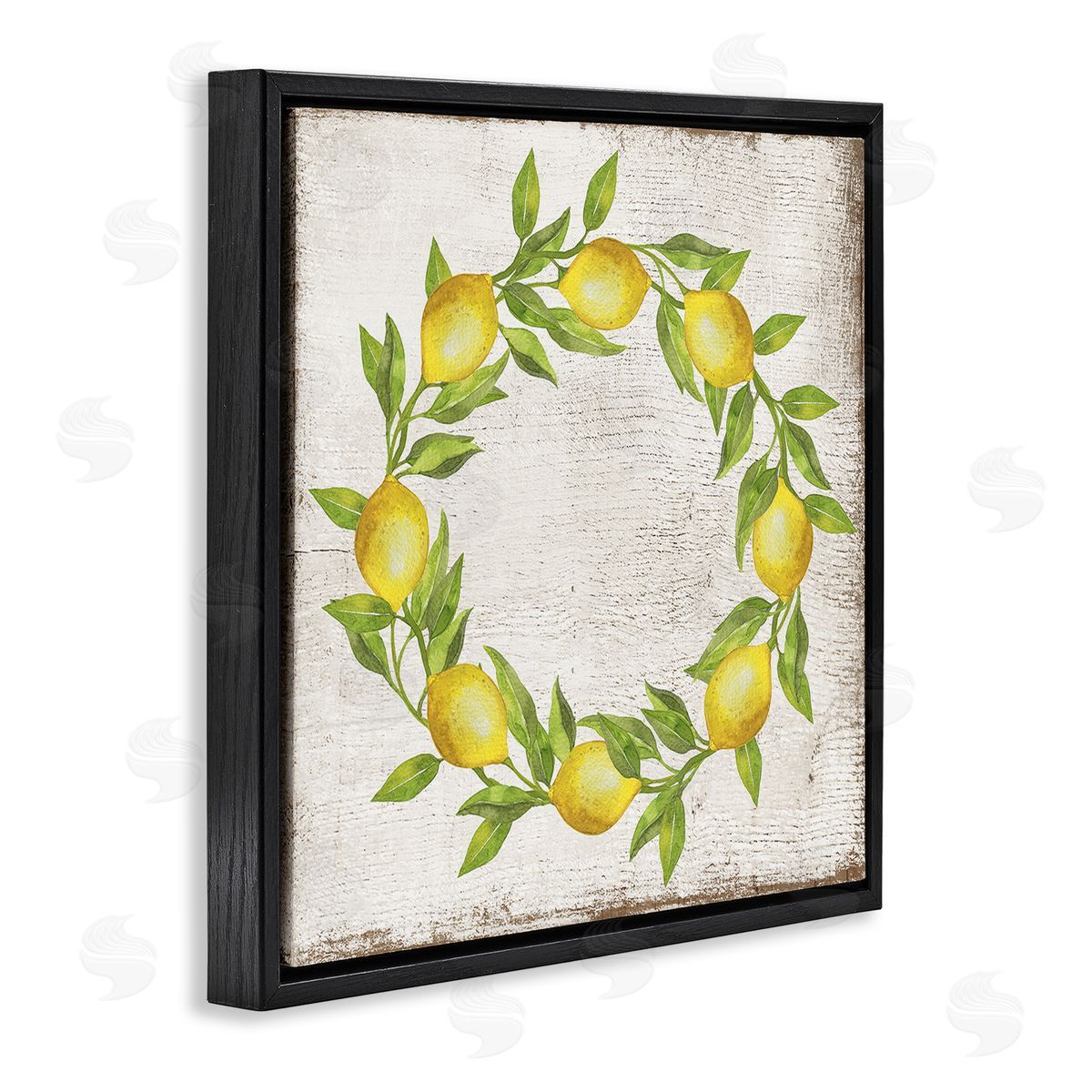 O Letter Lemon Wreath Black Floating Frame Canvas Wall Art, Home Decor by Creatif Belle
