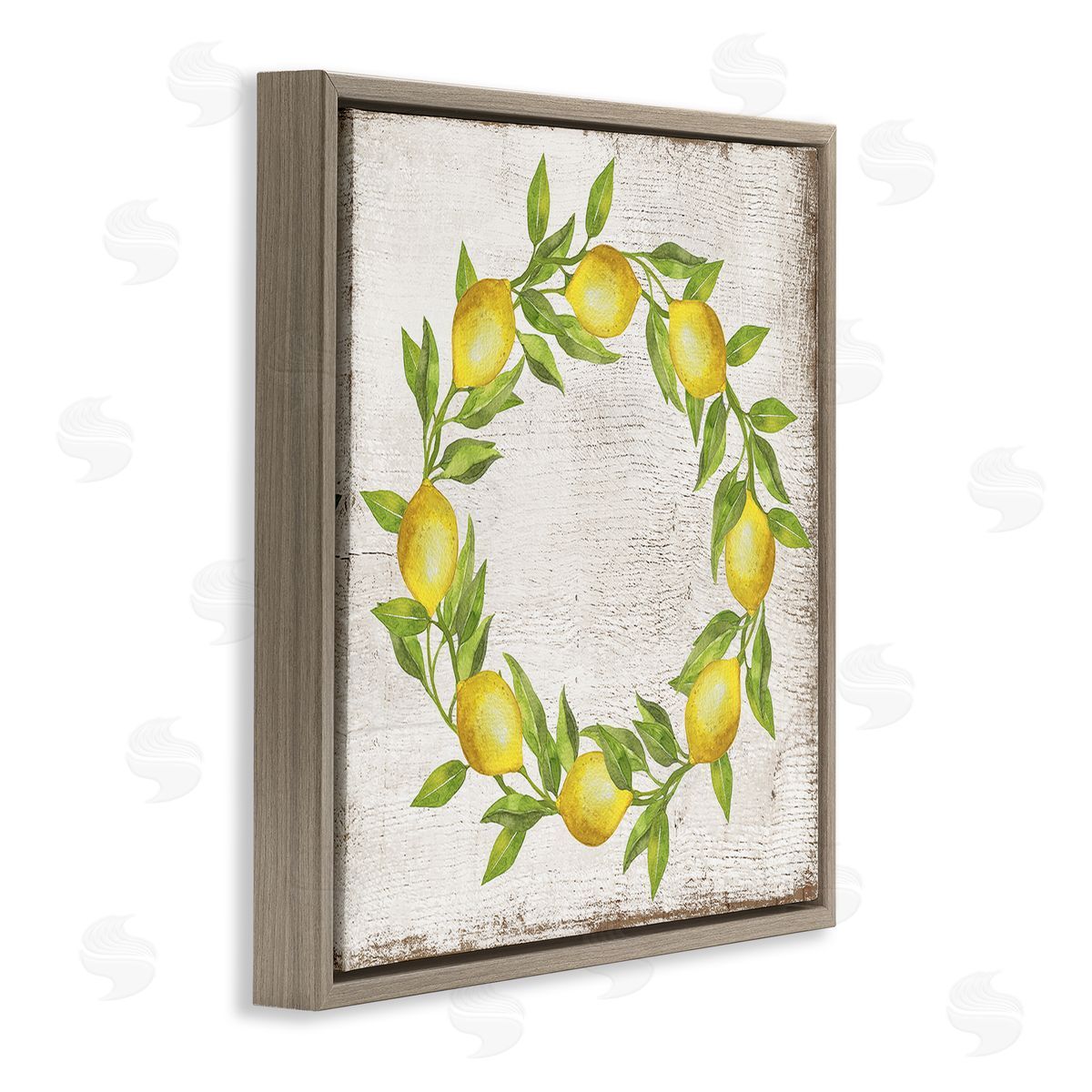 O Letter Lemon Wreath Brown Floating Frame Canvas Wall Art, Home Decor by Creatif Belle