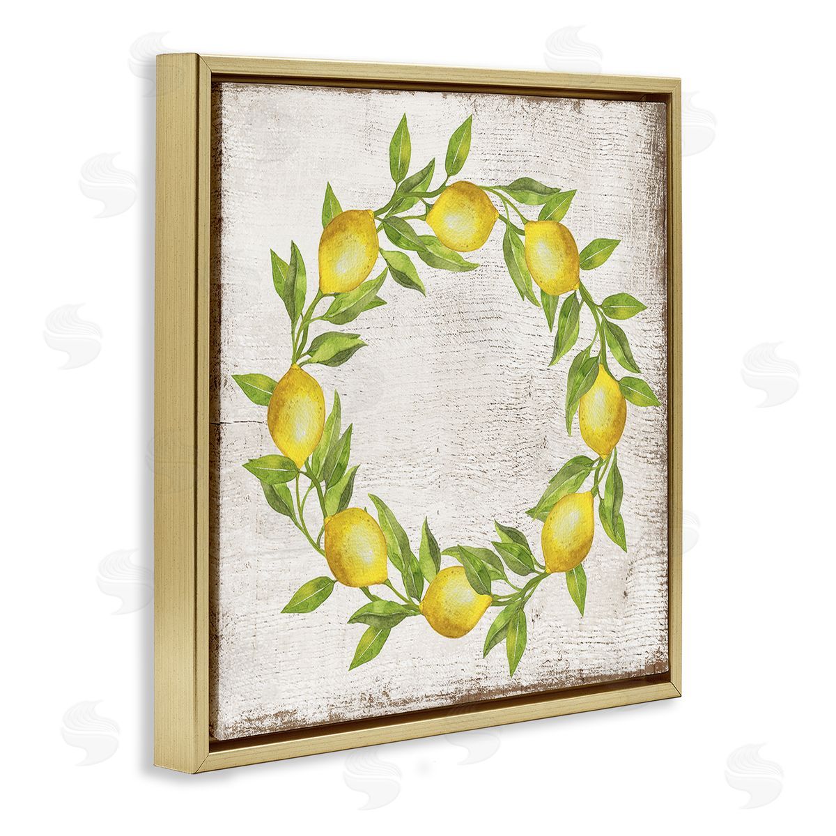 O Letter Lemon Wreath Gold Floating Frame Canvas Wall Art, Home Decor by Creatif Belle