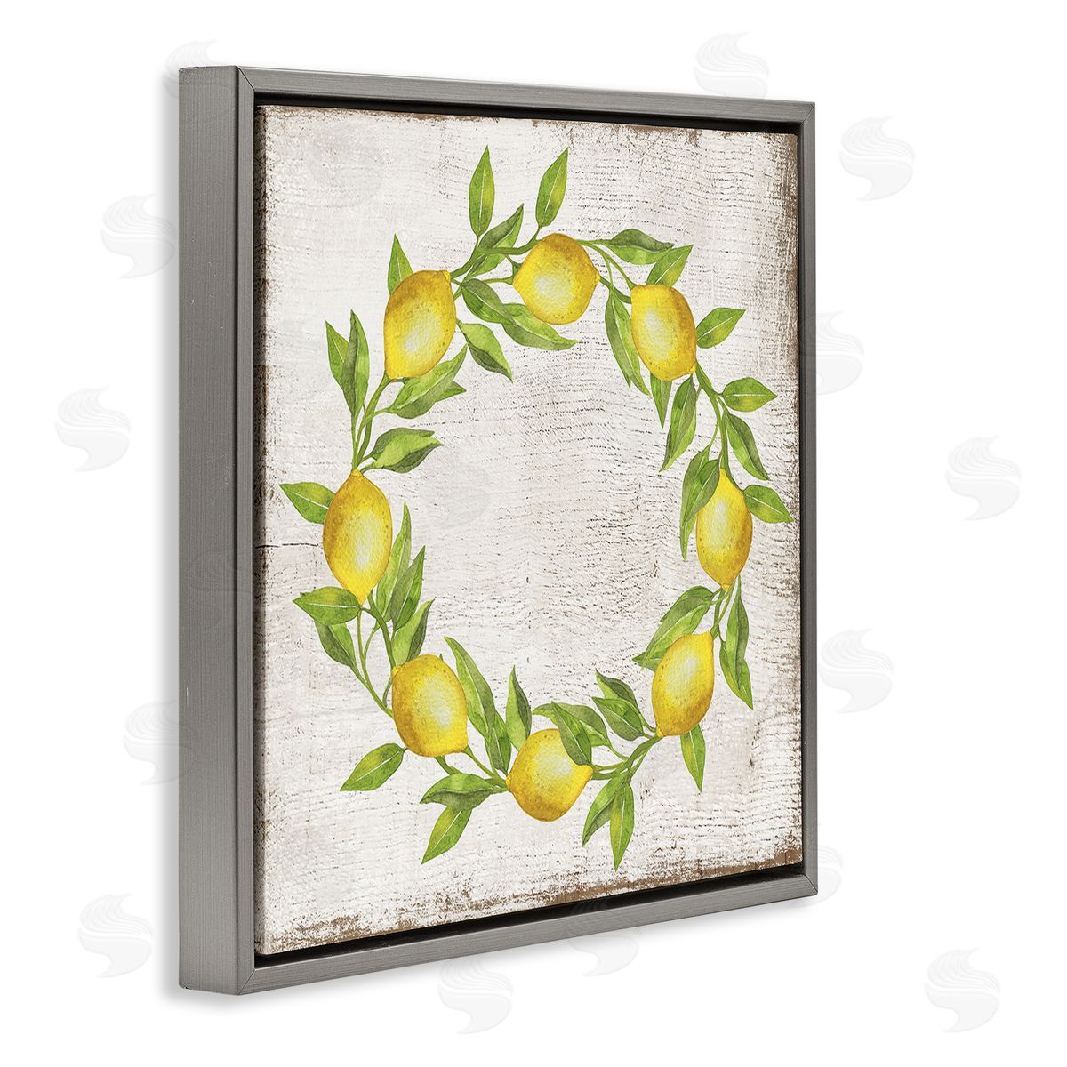 O Letter Lemon Wreath Grey Floating Frame Canvas Wall Art, Home Decor by Creatif Belle