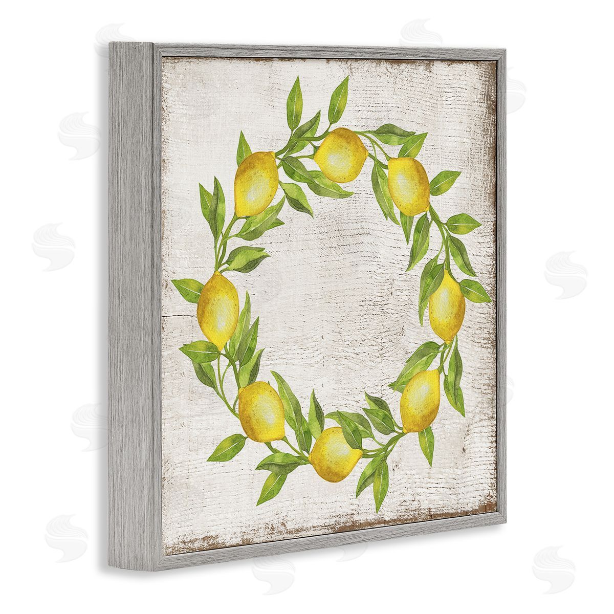 O Letter Lemon Wreath Grey Frame Print Wall Art, Home Decor by Creatif Belle