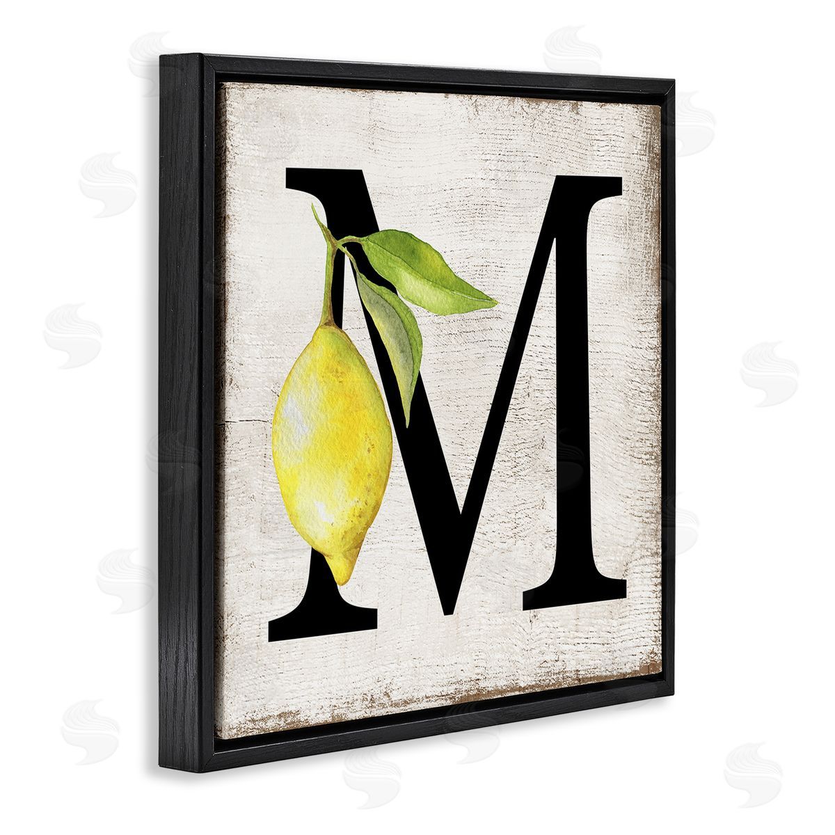 M with Lemon Letter Black Floating Frame Canvas Wall Art, Home Decor by Creatif Belle
