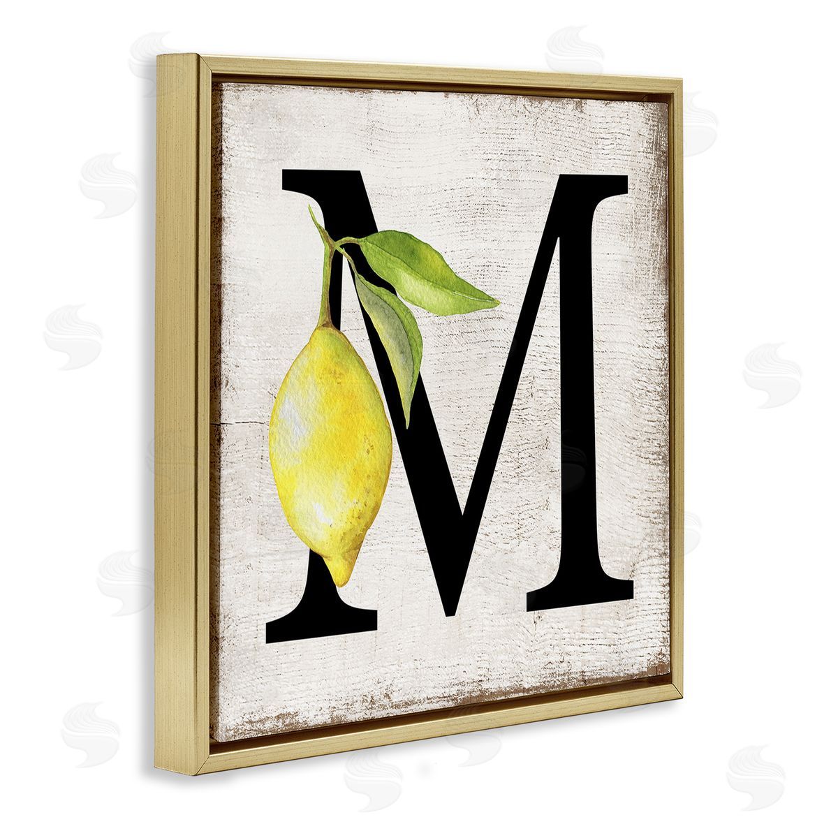M with Lemon Letter Gold Floating Frame Canvas Wall Art, Home Decor by Creatif Belle