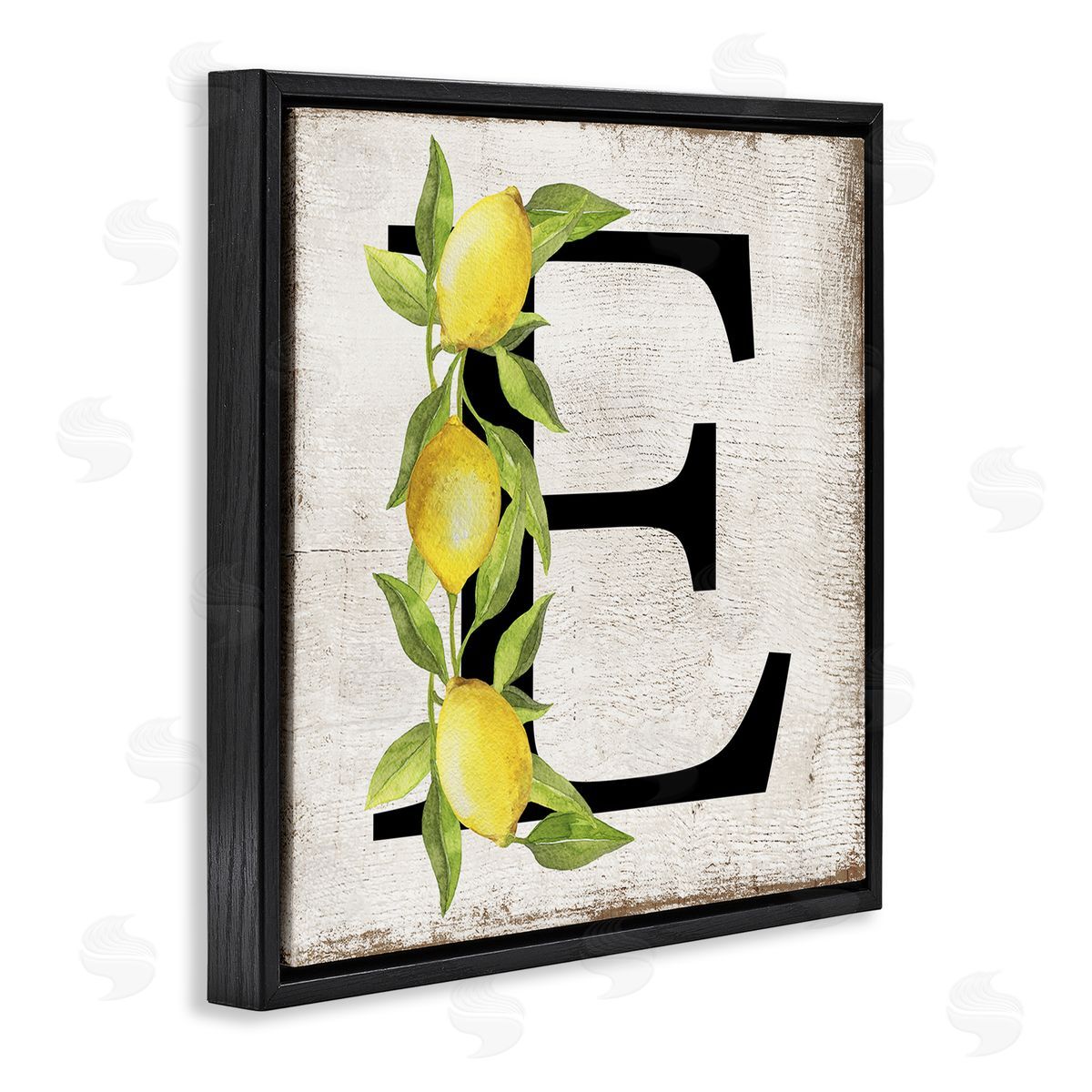 E with Lemon Letter Black Floating Frame Canvas Wall Art, Home Decor by Creatif Belle