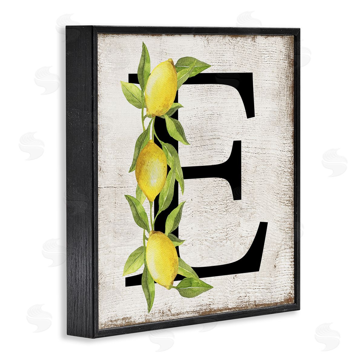 E with Lemon Letter Black Frame Print Wall Art, Home Decor by Creatif Belle