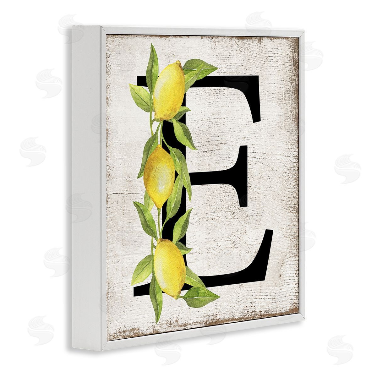 E with Lemon Letter White Frame Print Wall Art, Home Decor by Creatif Belle
