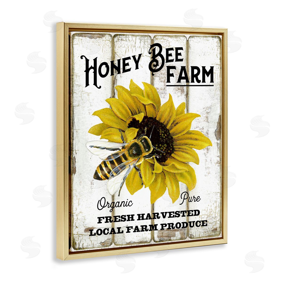 Honey Bee Farm Gold Floating Frame Canvas Wall Art, Home Decor by Creatif Belle