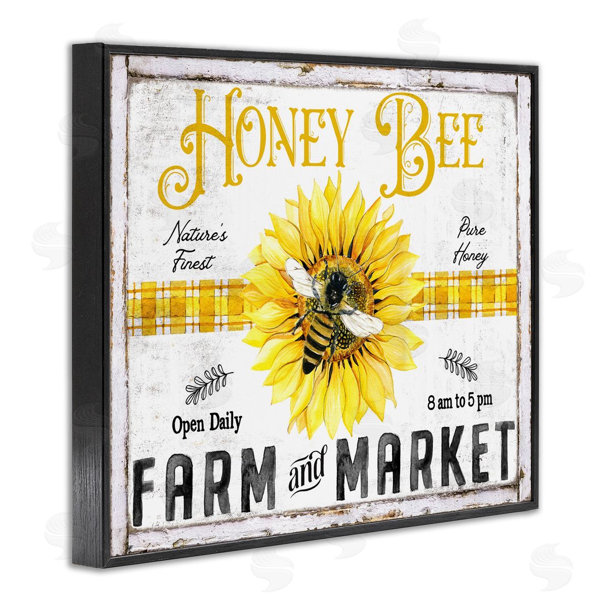 Rustic Honey Bee & Flower Black Frame Print Wall Art, Home Decor by Creatif Belle