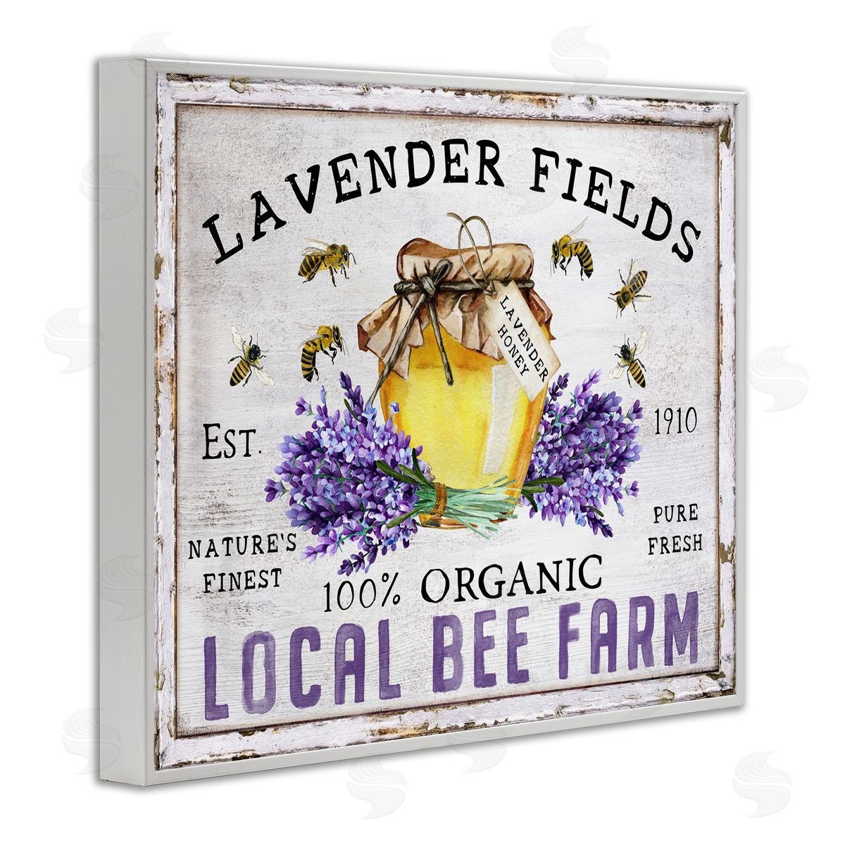 Lavender Fields Bee Farm White Frame Print Wall Art, Home Decor by Creatif Belle