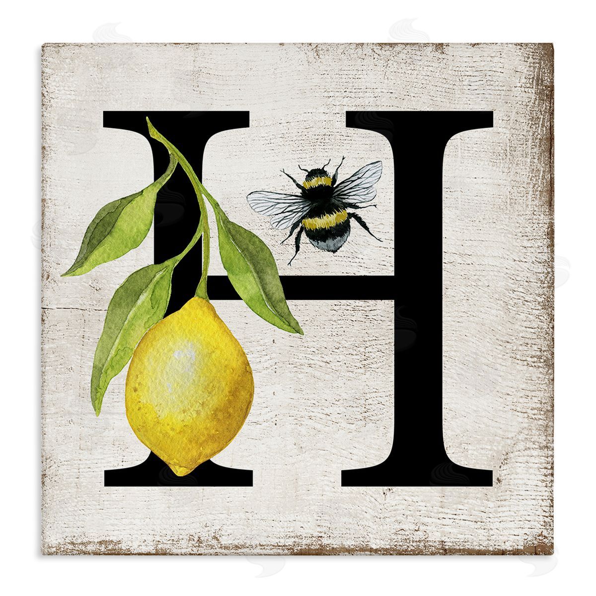 Lemon & Bee H Letter Canvas Wall Art, Home Decor by Creatif Belle