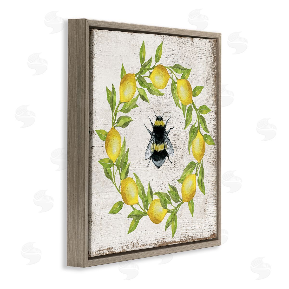 Lemon & Bee Wreath Brown Floating Frame Canvas Wall Art, Home Decor by Creatif Belle
