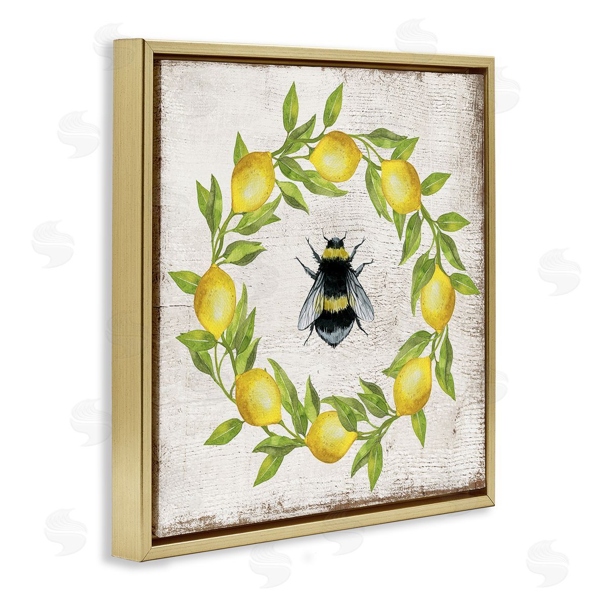 Lemon & Bee Wreath Gold Floating Frame Canvas Wall Art, Home Decor by Creatif Belle