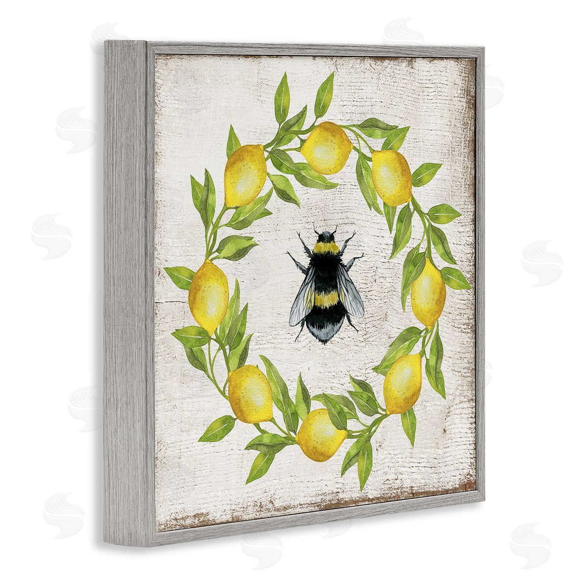 Lemon & Bee Wreath Grey Frame Print Wall Art, Home Decor by Creatif Belle