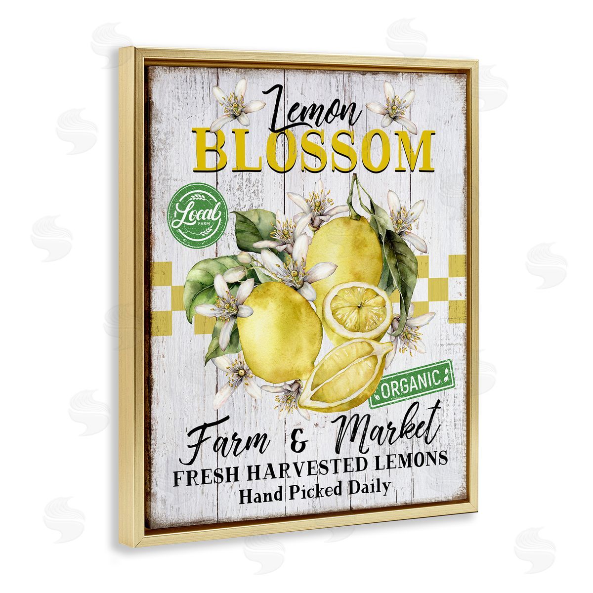Lemon Blossom Market Gold Floating Frame Canvas Wall Art, Home Decor by Creatif Belle