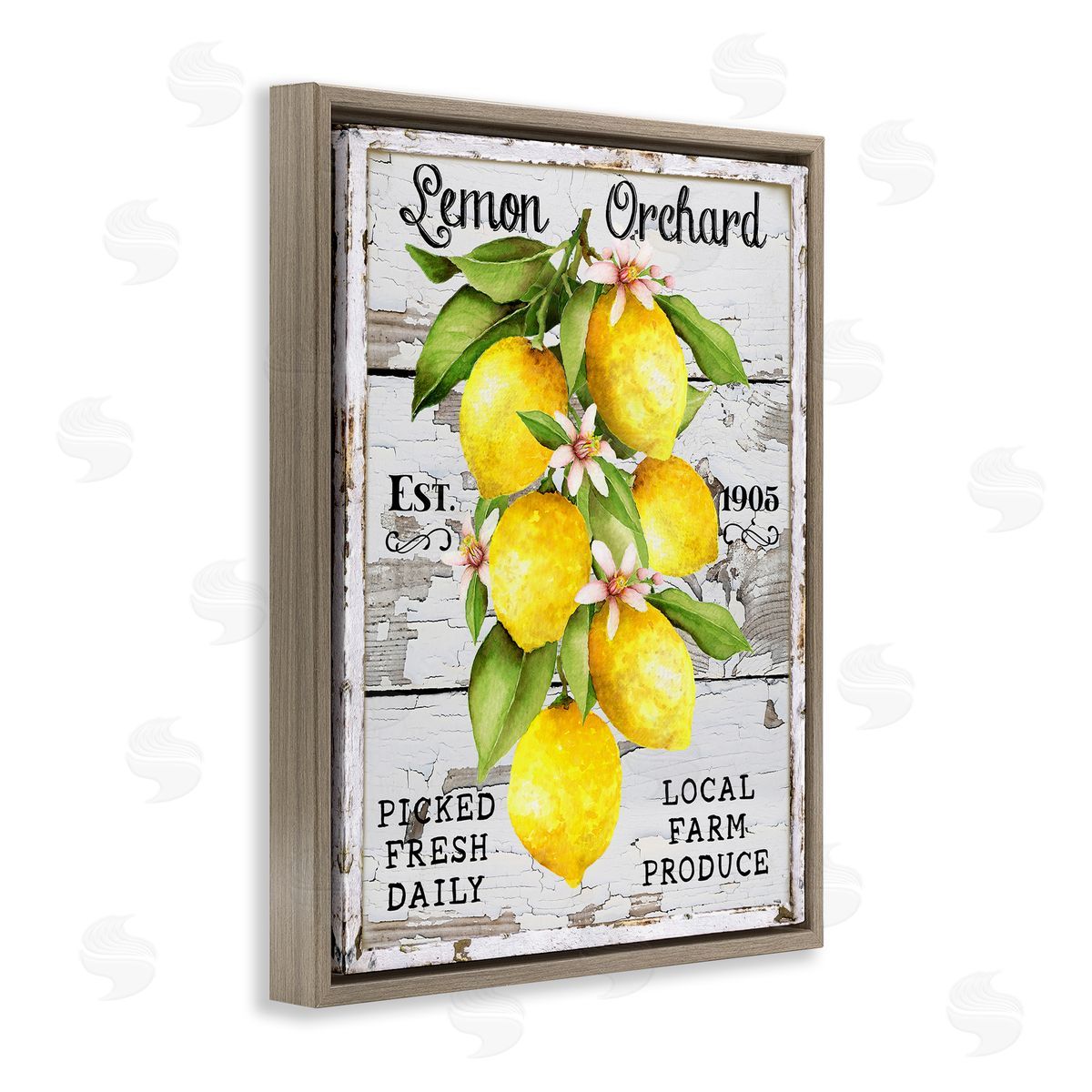 Lemon Orchard Market Brown Floating Frame Canvas Wall Art, Home Decor by Creatif Belle