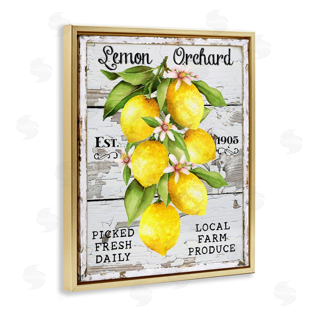 Lemon Orchard Market Gold Floating Frame Canvas Wall Art, Home Decor by Creatif Belle