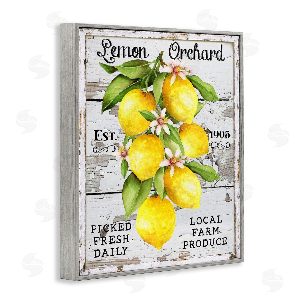 Lemon Orchard Market Grey Frame Print Wall Art, Home Decor by Creatif Belle