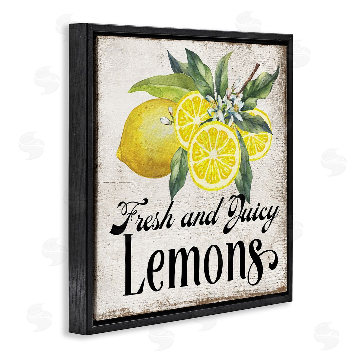 Fresh & Juicy Lemons Black Floating Frame Canvas Wall Art, Home Decor by Creatif Belle