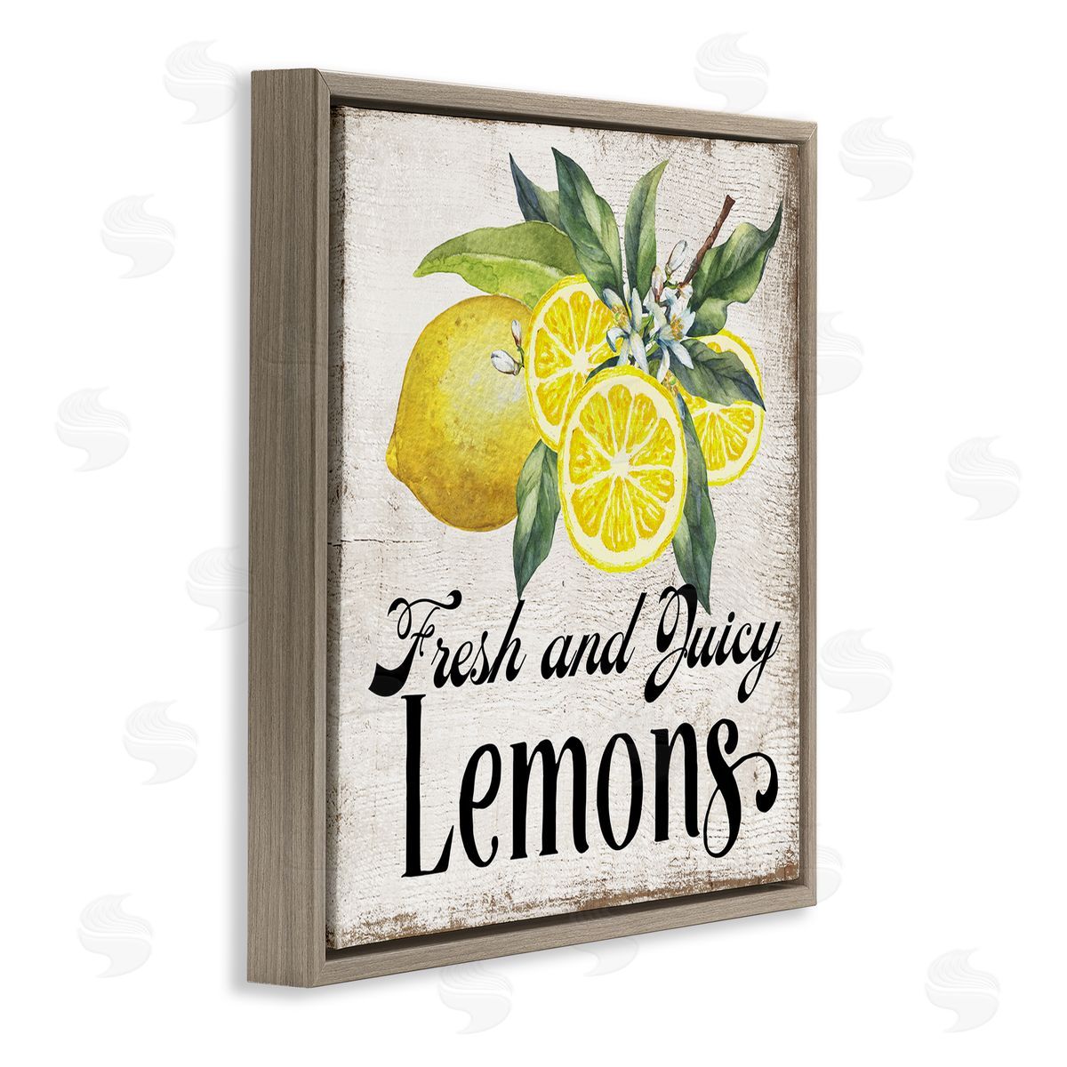Fresh & Juicy Lemons Brown Floating Frame Canvas Wall Art, Home Decor by Creatif Belle