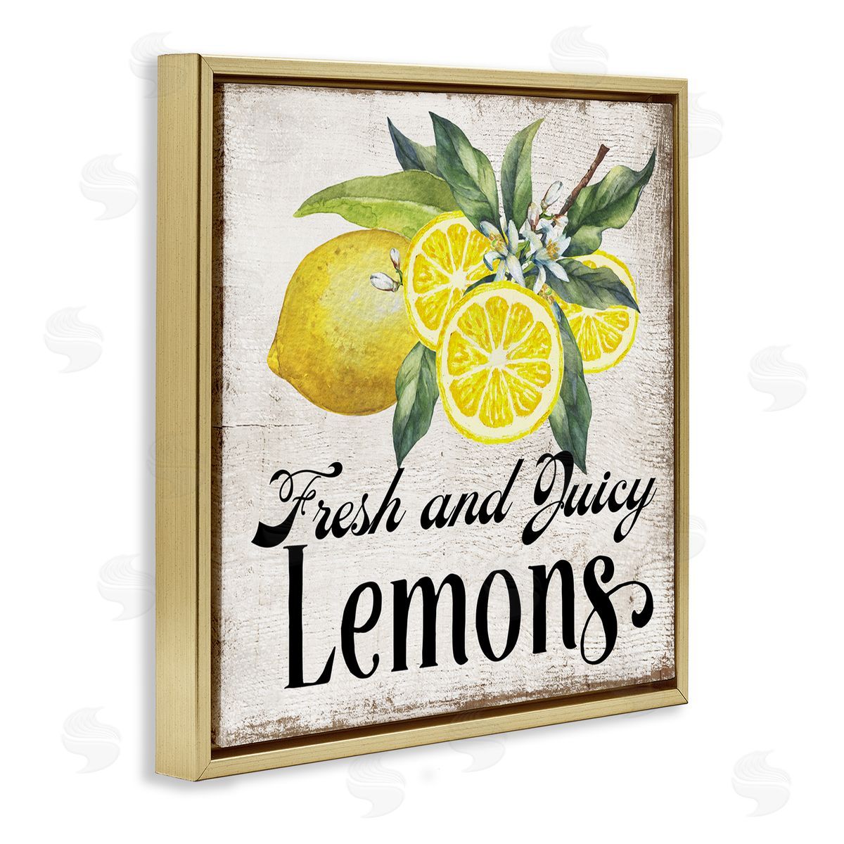 Fresh & Juicy Lemons Gold Floating Frame Canvas Wall Art, Home Decor by Creatif Belle