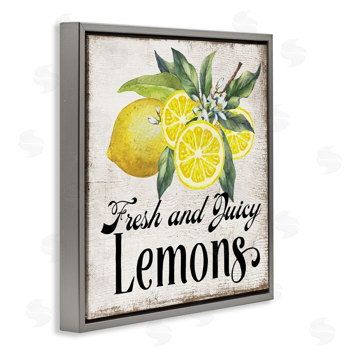 Fresh & Juicy Lemons Grey Floating Frame Canvas Wall Art, Home Decor by Creatif Belle
