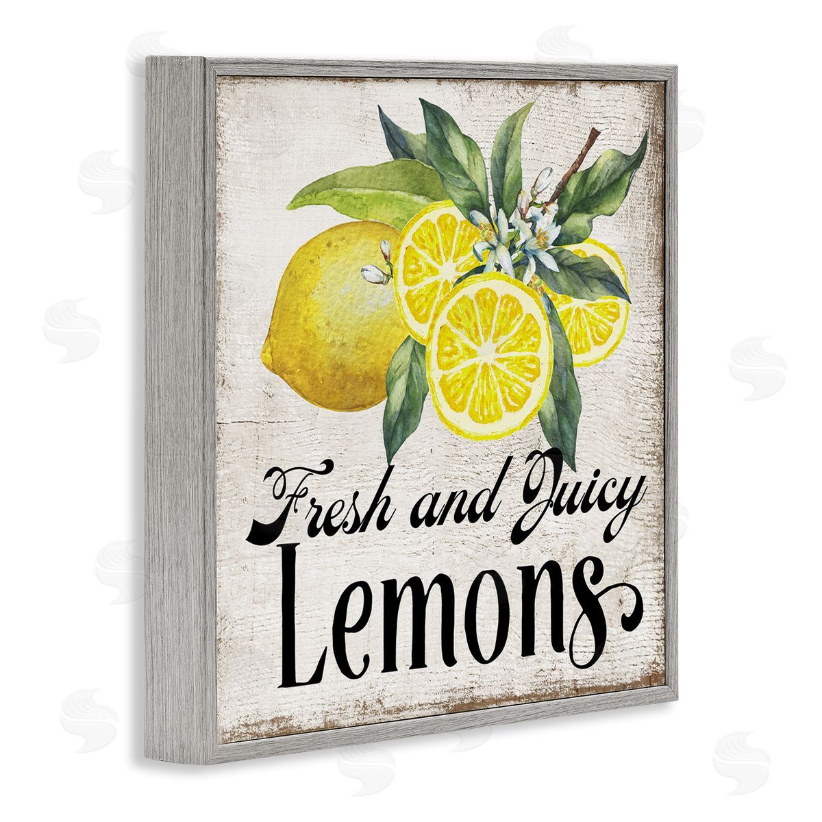 Fresh & Juicy Lemons Grey Frame Print Wall Art, Home Decor by Creatif Belle